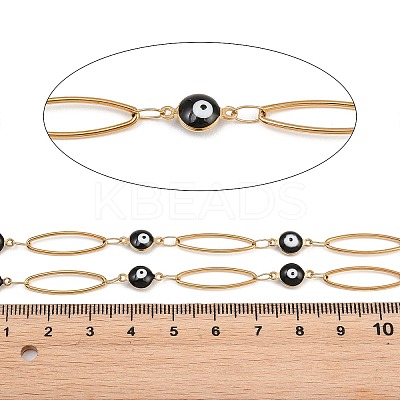 304 Stainless Steel Enamel Evil Eye & Horse Eye Link Chains CHS-K021-11G-02-1