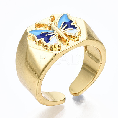 (Jewelry Parties Factory Sale)Brass Enamel Cuff Rings RJEW-S045-074-NR-1