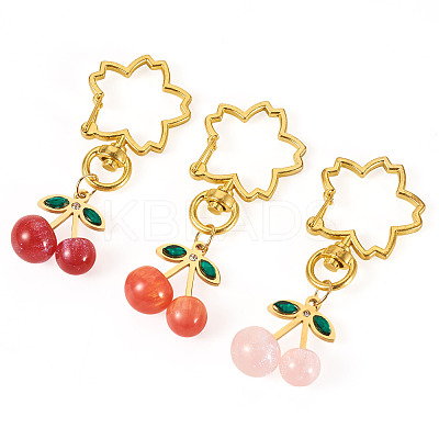 3Pcs Cherry Resin Rhinestone & Glitter Powder Pendants Decoration HJEW-TAC0092-1