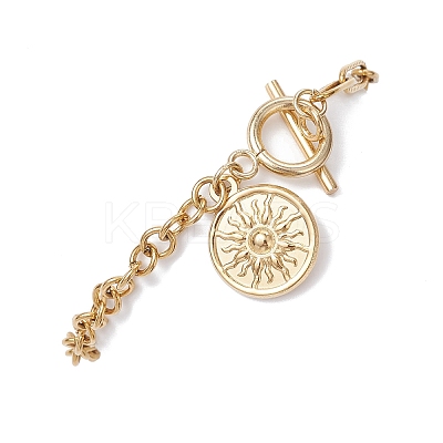 Flat Round with Sun 201 Stainless Steel Charm Bracelets BJEW-JB12679-1