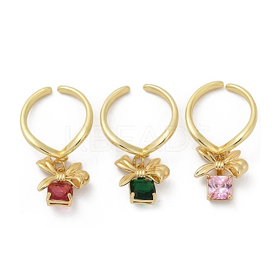 Brass Micro Pave Cubic Zirconia Adjustable Open Cuff Rings for Women RJEW-U057-05G-1