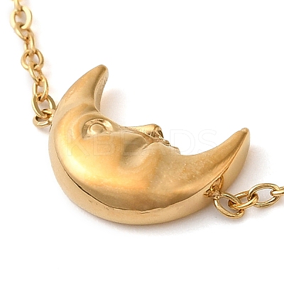 304 Stainless Steel Moon Face Link Chain Bracelets for Women BJEW-K237-08G-1