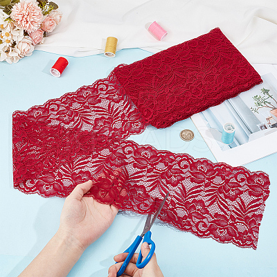 Cotton Flower Embroidery Elastic Lace Ribbon OCOR-WH0078-361B-1