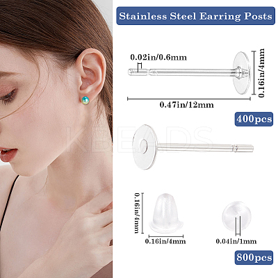 1600Pcs 2 Styles  304 Stainless Steel Flat Round Blank Peg Stud Earring Findings FIND-BBC0003-53B-1