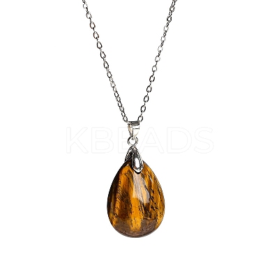 Natural Tiger Eye Teardrop Pendant Necklaces LS-PW-WG17918-05-1