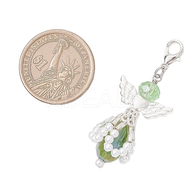Angel Glass & ABS Plastic Imitation Pearl Pendant Decorations HJEW-JM03521-02-1
