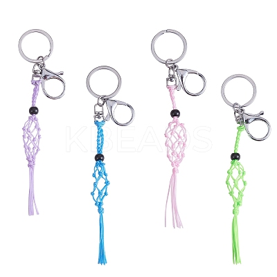 4Pcs  4 Colors Macrame Fringe Braided Keychain AJEW-SW00014-02-1