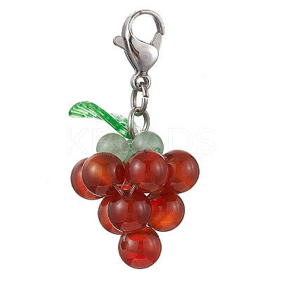 Grape Natural Carnelian Pendant Decoration HJEW-TA00293-02-1