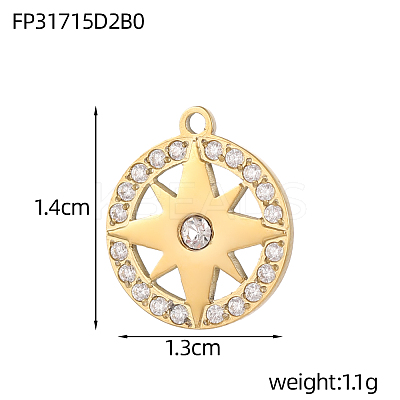 304 Stainless Steel Micro Pave Cubic Zirconia Pendants STAS-OY008-66G-1