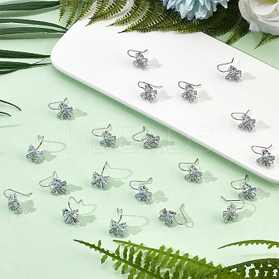 20Pcs Bowknot Brass Micro Pave Clear Cubic Zirconia Earring Hooks ZIRC-GO0001-02-1