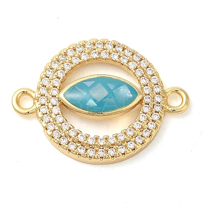 Rack Plating Brass Micro Pave Clear Cubic Zirconia Ring with Horse Eye Connector Charms KK-K385-98G-1