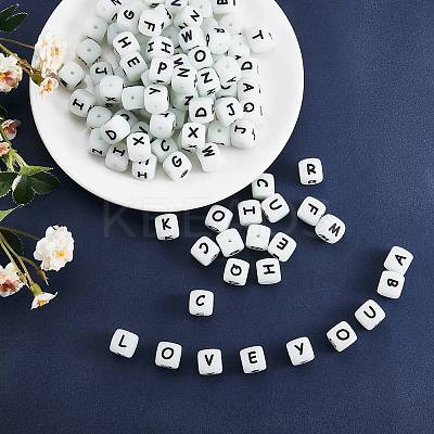 20Pcs Luminous Cube Letter Silicone Beads 12x12x12mm Square Dice Alphabet Beads with 2mm Hole Spacer Loose Letter Beads for Bracelet Necklace Jewelry Making JX437X-1