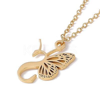Initial Letter with Butterfly Pendant Necklace LS-NJEW-C026-01G-S-1