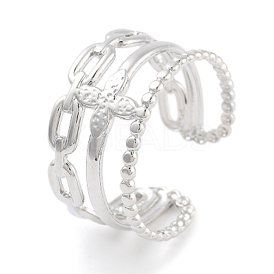 Non-Tarnish 304 Stainless Steel Flower Open Cuff Rings RJEW-K273-16P-1