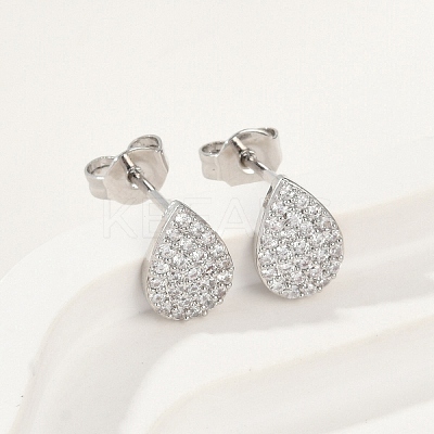 Teardrop Brass Micro Pave Clear Cubic Zirconia Stud Earrings EJEW-Z091-01P-1