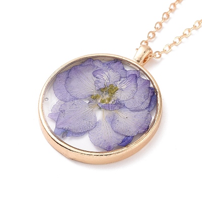 Dry Pressed Real Flower Resin Pendant Necklace LS-NJEW-G088-01KCG-01-1