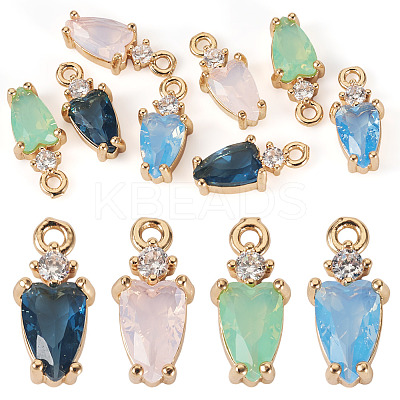 8Pcs 4 Colors Brass Micro Pave Cubic Zirconia Pendants KK-TA0002-18-1