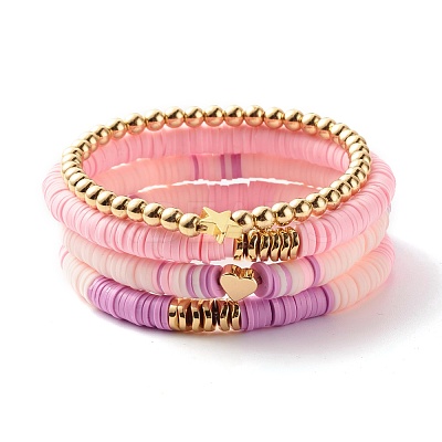 Synthetic Hematite & Polymer Clay Heishi Beads Stretch Bracelets Set BJEW-JB07380-1