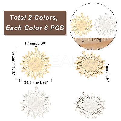 16Pcs 2 Colors 201 Stainless Steel Pendants STAS-DC0010-91-1