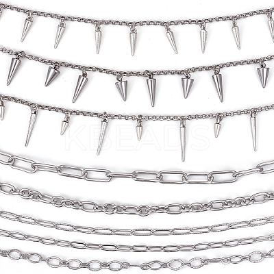 8Pcs 8 Styles Punk Style 304 Stainless Steel Rolo Chains & Alloy Cap Chain HJEW-SC0002-43-1