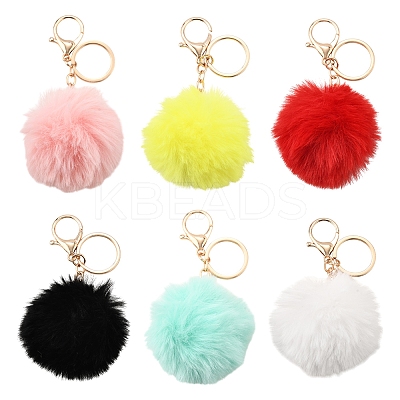 Faux Rabbit Fur Pom Pom Ball Keychain KEYC-FS00031-06-1