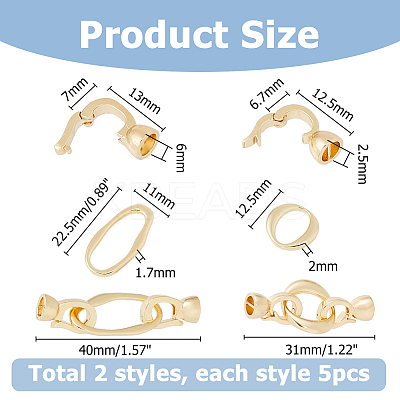 10Pcs 2 Styles Brass Fold Over Clasps KK-HS0001-31-1