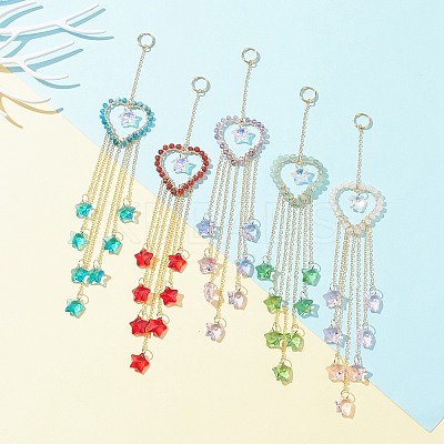 Natural Gemstone Heart Pendant Decorations HJEW-JM01139-1