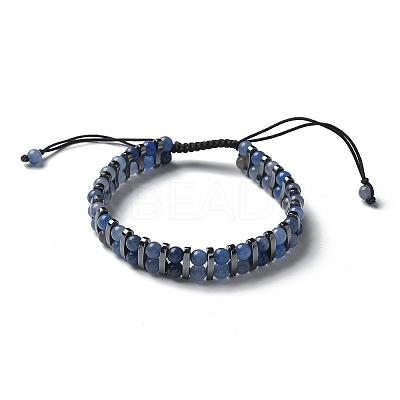 Natural & Synthetic Gemstone and Synthetic Hematite Adjustable Braided Bead Bracelets BJEW-H626-01-1