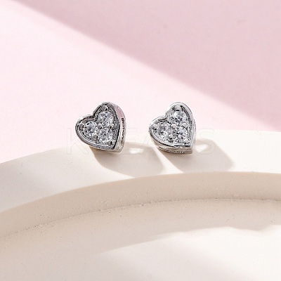 Clear Cubic Zirconia Heart Stud Earrings EJEW-K093-24P-1