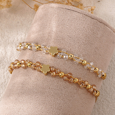2Pcs Brass & Glass Beads Braided Bead Bracelets for Women IU7406-2-1