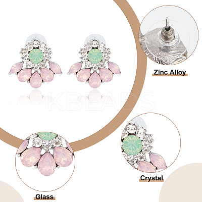 4 Pairs 4 Color Glass Flower Stud Earrings with Crystal Rhinestone EJEW-AN0002-57-1