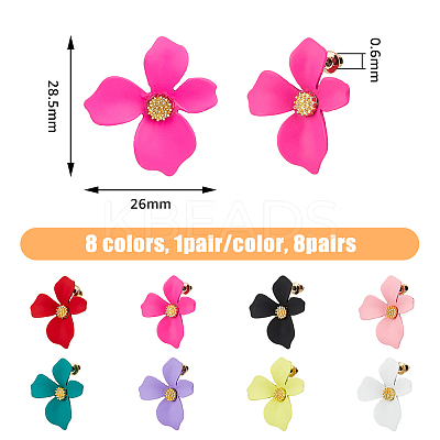 8 Pairs 8 Colors Steel Flower Stud Earrings Set with Alloy Pins for Women EJEW-FI0001-58-1