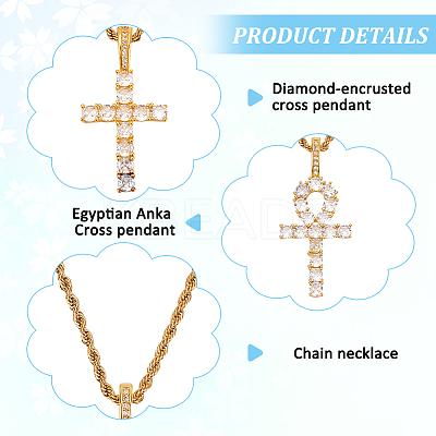 4Pcs 4 Style 304 Stainless Steel with Cubic Zirconia Cross Pendant Necklaces Set with Brass Chains NJEW-AN0001-81-1
