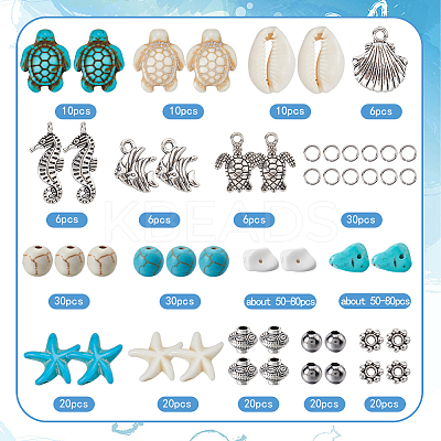 DIY Ocean Theme Synthetic Turquoise & Alloy Jewelry Making Findings Beads Kits DIY-SC0027-40-1