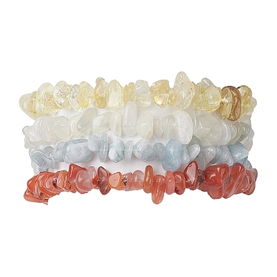 12 Constellation Natural Mixed Gemstone Chip Beaded Stretch Bracelets Sets for Women Men BJEW-JB10264-05-1