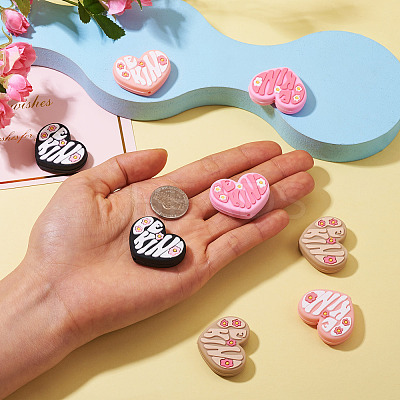 8Pcs 4 Colors Heart and Flower Silicone Focal Beads SIL-TA0002-02-1