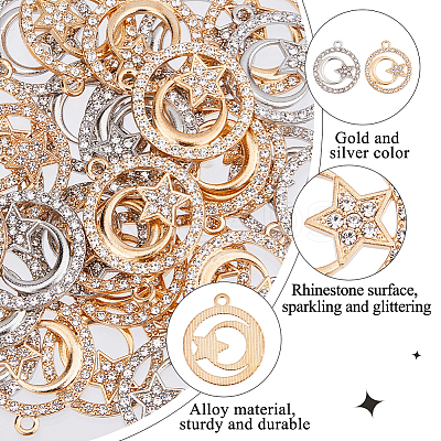 60Pcs 2 Colors Alloy Crystal Rhinestone Pendants FIND-DC0006-39-1