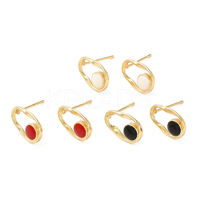 Rack Plating Brass Twist Oval Stud Earrings with Enamel EJEW-D061-01G-1