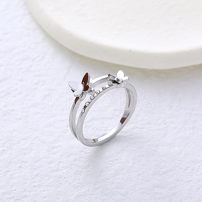 304 Stainless Steel with Rhinestone Finger Rings for Women VL8441-2-1