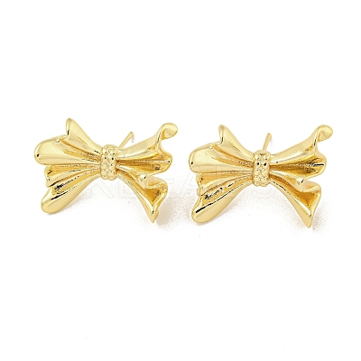 Bowknot Rack Plated Brass Stud Earrings for Women EJEW-Z051-06G-1