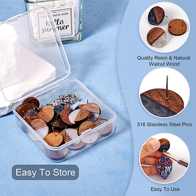 Opaque Resin & Walnut Wood Flat Round Stud Earrings MAK-TA0001-18C-1