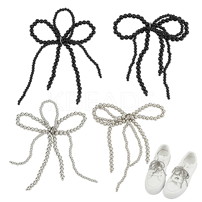 4Pcs Bowknot ABS Plastic Pearl Beads Shoes Charms PALLOY-HY00043-1