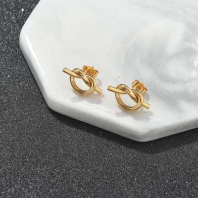 Knot 304 Stainless Steel Pendant Necklaces & Bracelets & Stud Earrings Sets for Women SJEW-C004-16G-1