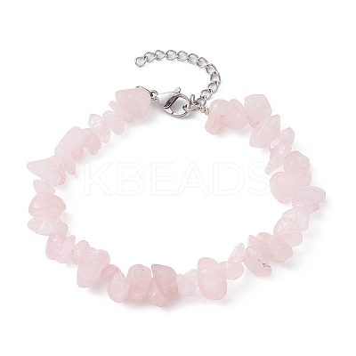 Natural Rose Quartz Chips Beaded Bracelet BJEW-JB09686-02-1