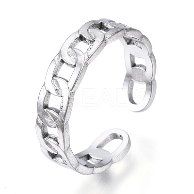 Non-Tarnish 304 Stainless Steel Curb Chains Shape Open Cuff Ring RJEW-N040-40-1