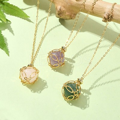 Natural Mixed Gemstone Round Pendant Necklaces NJEW-JN04565-1