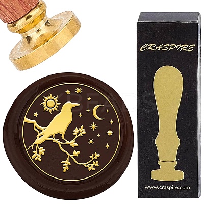 Brass Wax Seal Stamp with Wood Handle AJEW-WH0412-0290-1