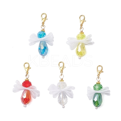 5Pcs Angel Glass & Acrylic Pendant Decorations HJEW-JM04180-04-1