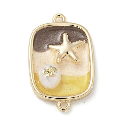 Brass Enamel Rectangle with Starfish Connector Charms KK-M308-08G-02-1
