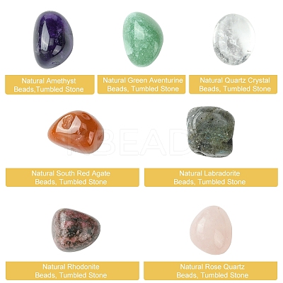 7Pcs Natural Labradorite & Amethyst & Rose Quartz & South Red Agate & Rhodonite & Green Aventurine & Quartz Crystal Tumbled Stone Sets DIY-FS0007-10B-1